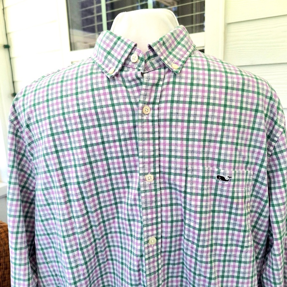 Vineyard Vines Men's Button-Down Shirt – Size XL – Green & Purple Plaid - Picture 1 of 8